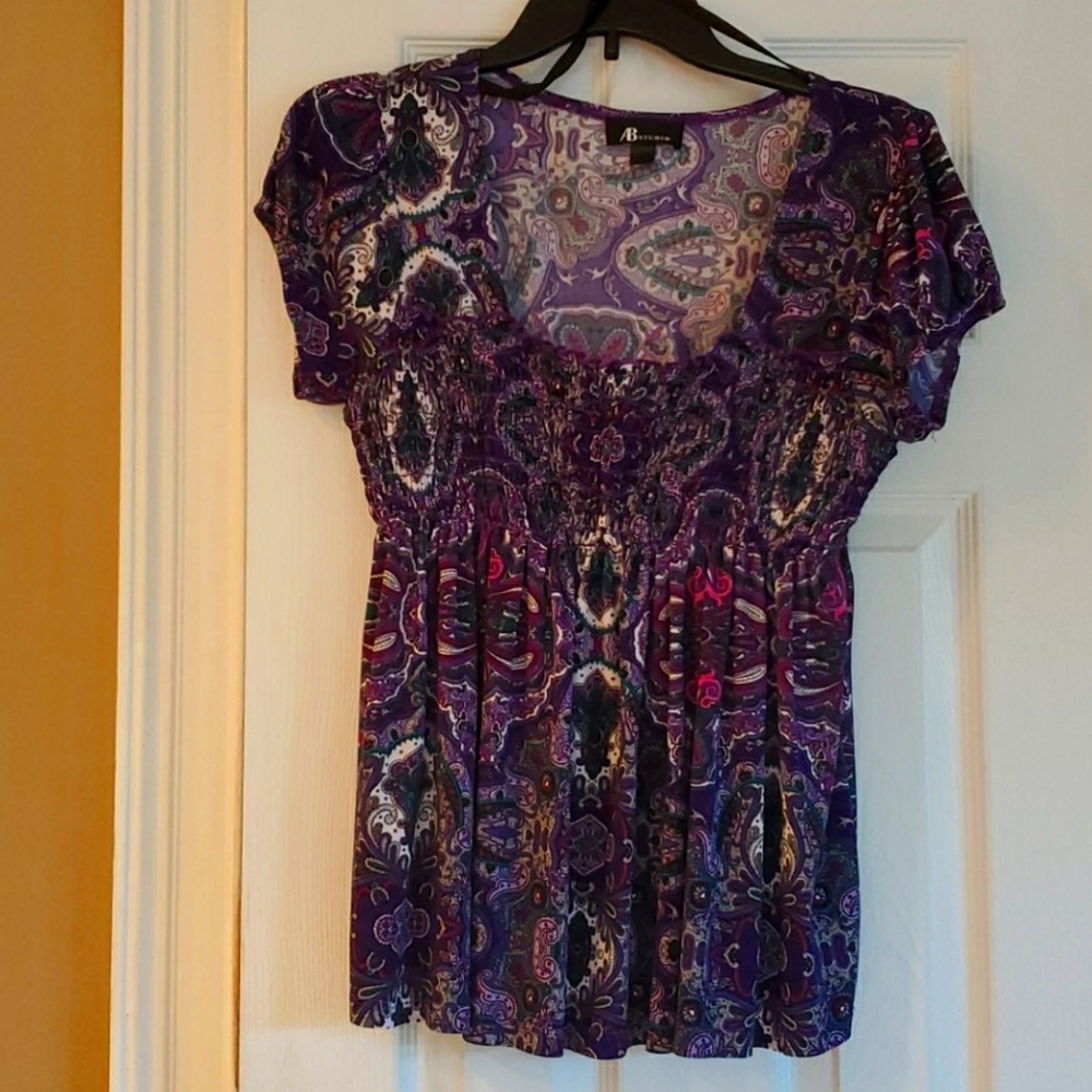 AB Studio, BOHO purple print, top size M